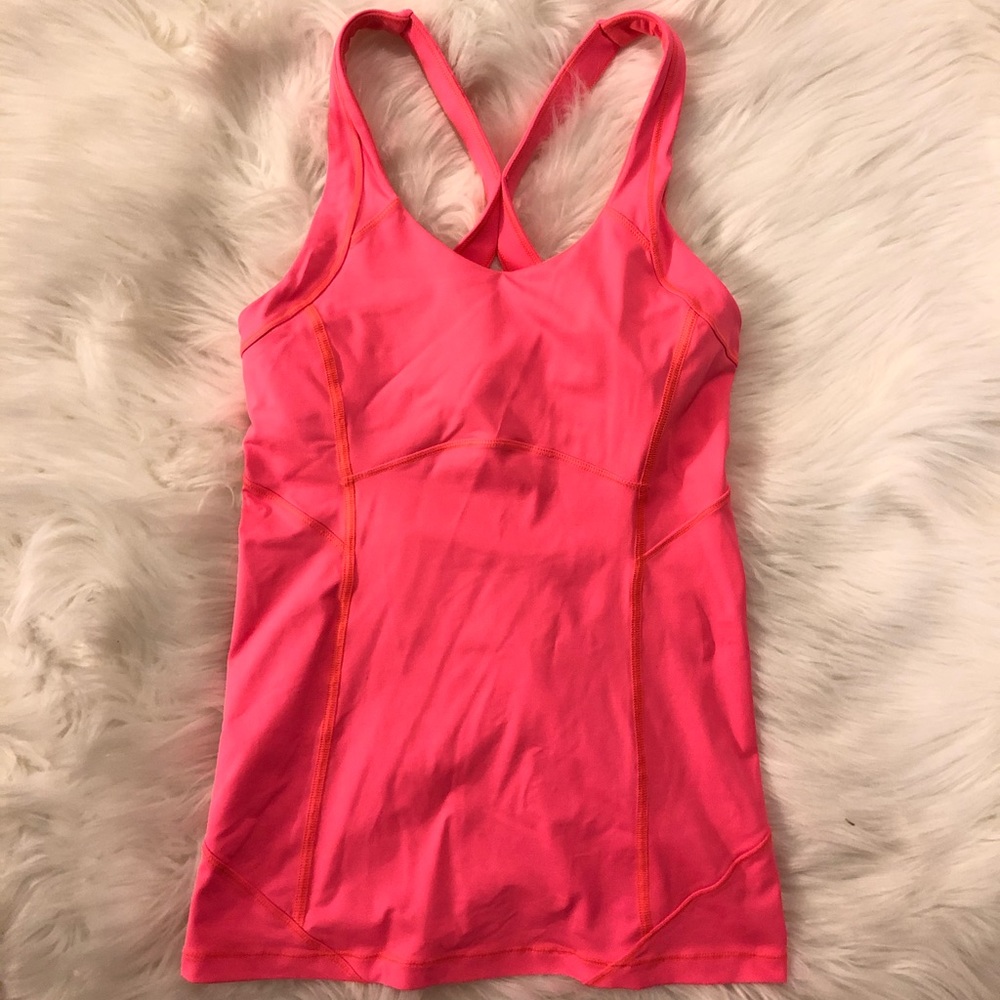 Pink Lululemon top with built in sports bra size:4